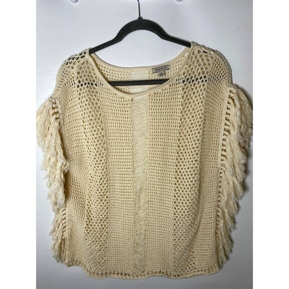 Lucky Brand Women's Poncho Frill Trim Size Medium Cream 100% Cotton - Picture 3 of 5